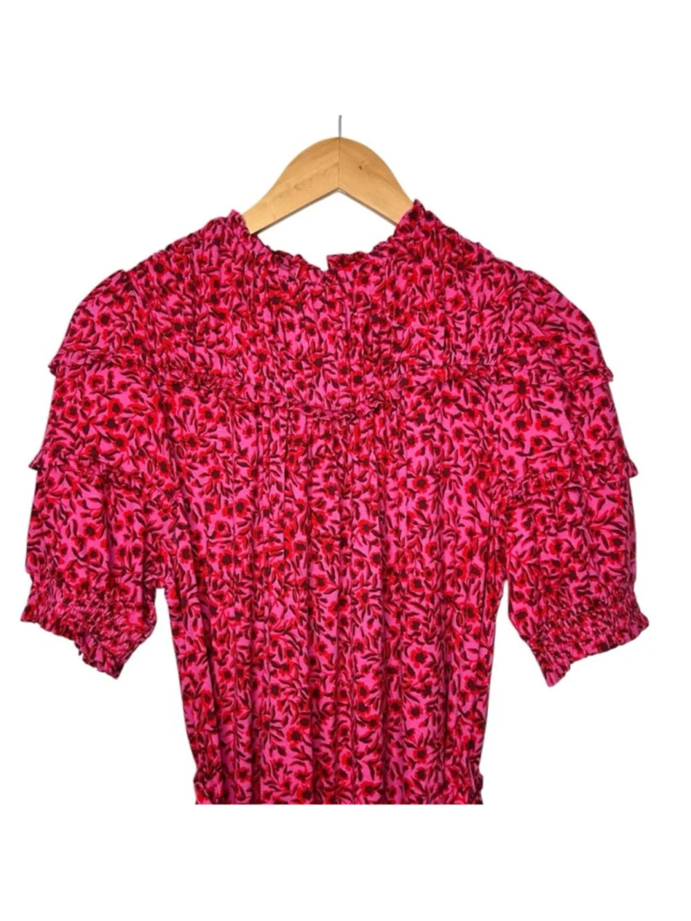 Boden Pink Red Yoke Detail Jersey Midi Dress in Gin Fizz Abstract Vine Size 8L - Picture 6 of 16